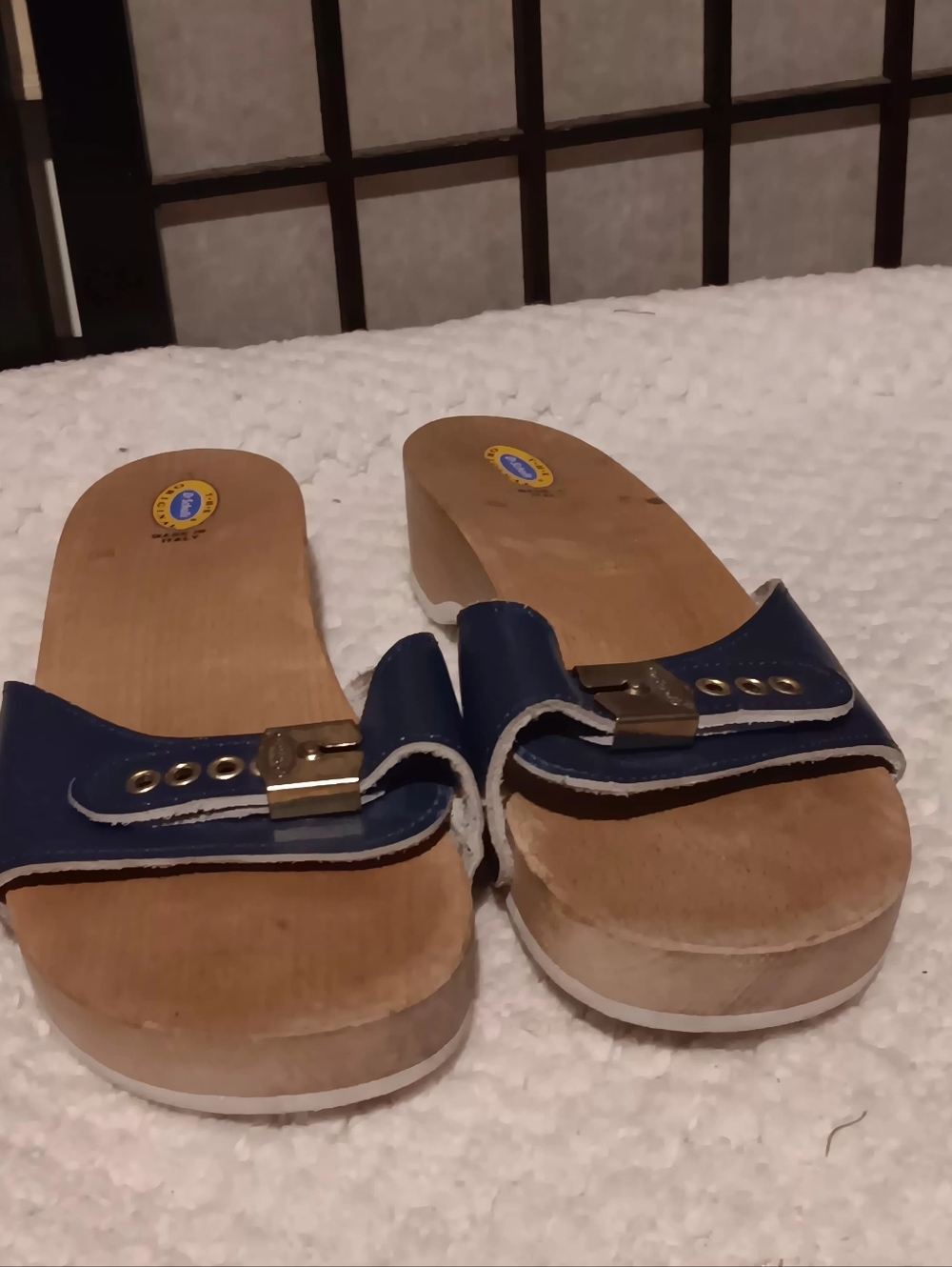 Dr. Scholl's Navy Blue Suede Wood-Style Slide Clogs